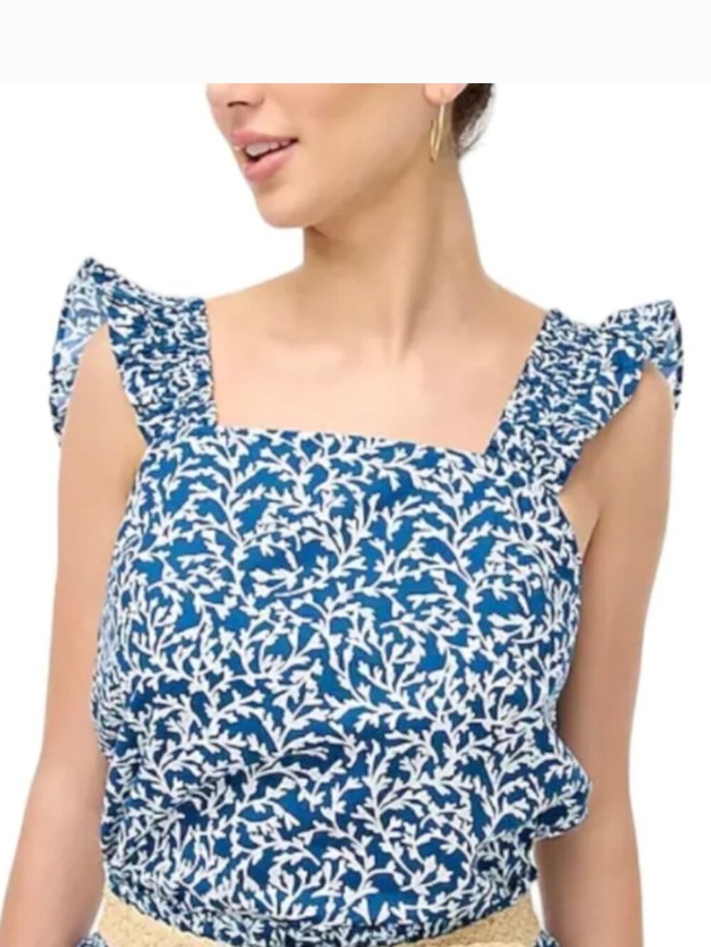 J.Crew Smocked Flutter Sleeve Ruffle Shoulder Crop Tank Top XL